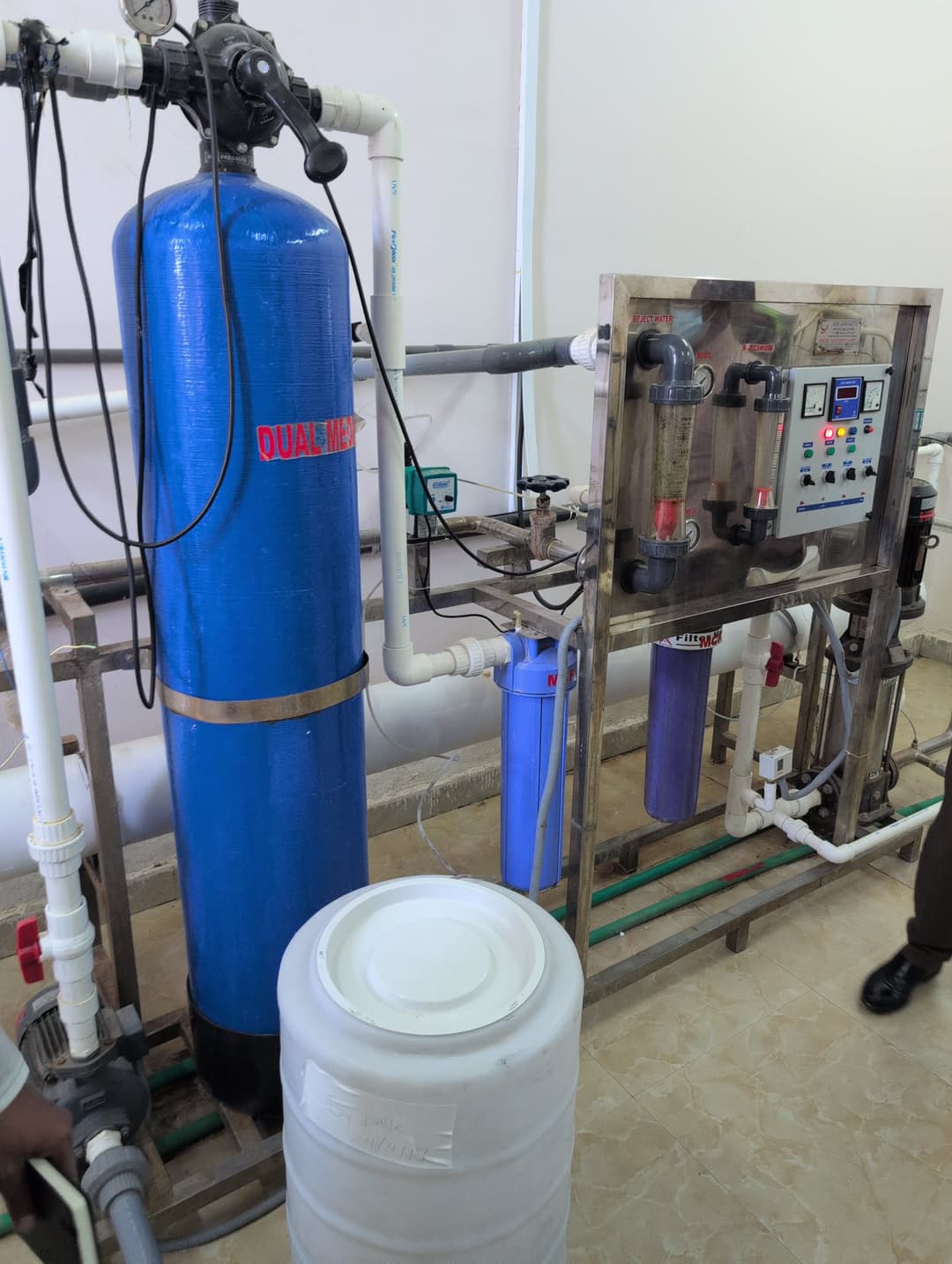 Water purification setup at the Jigjiga dialysis center showing the reverse osmosis system
